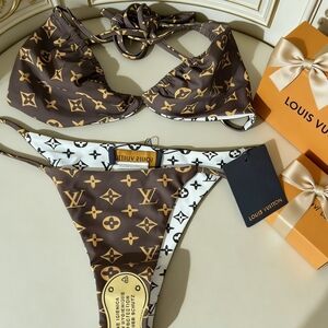 Louis Vuitton Brown and White Bikini Set